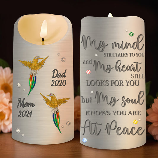My Mind Still Talks To You And My Heart Looks For You But My Soul Knows You Are At Peace Hummingbird Design - Personalized Custom LED Candle - HME133_LECA