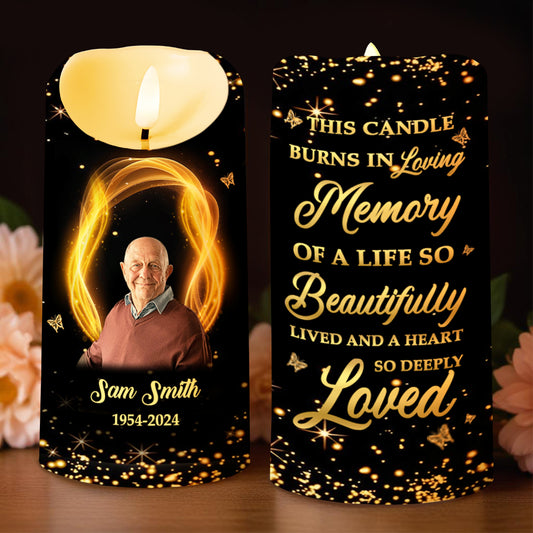 Memory Of A Beautifully Lived Life and Deeply Loved Heart - Personalized Custom LED Candle - HME146_LECA