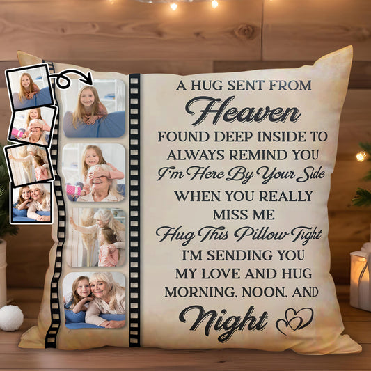 Heavenly Hug Sentimental Pillow With Film Strip Design - Personalized Custom Pillow, Insert Included - HME147_PLW