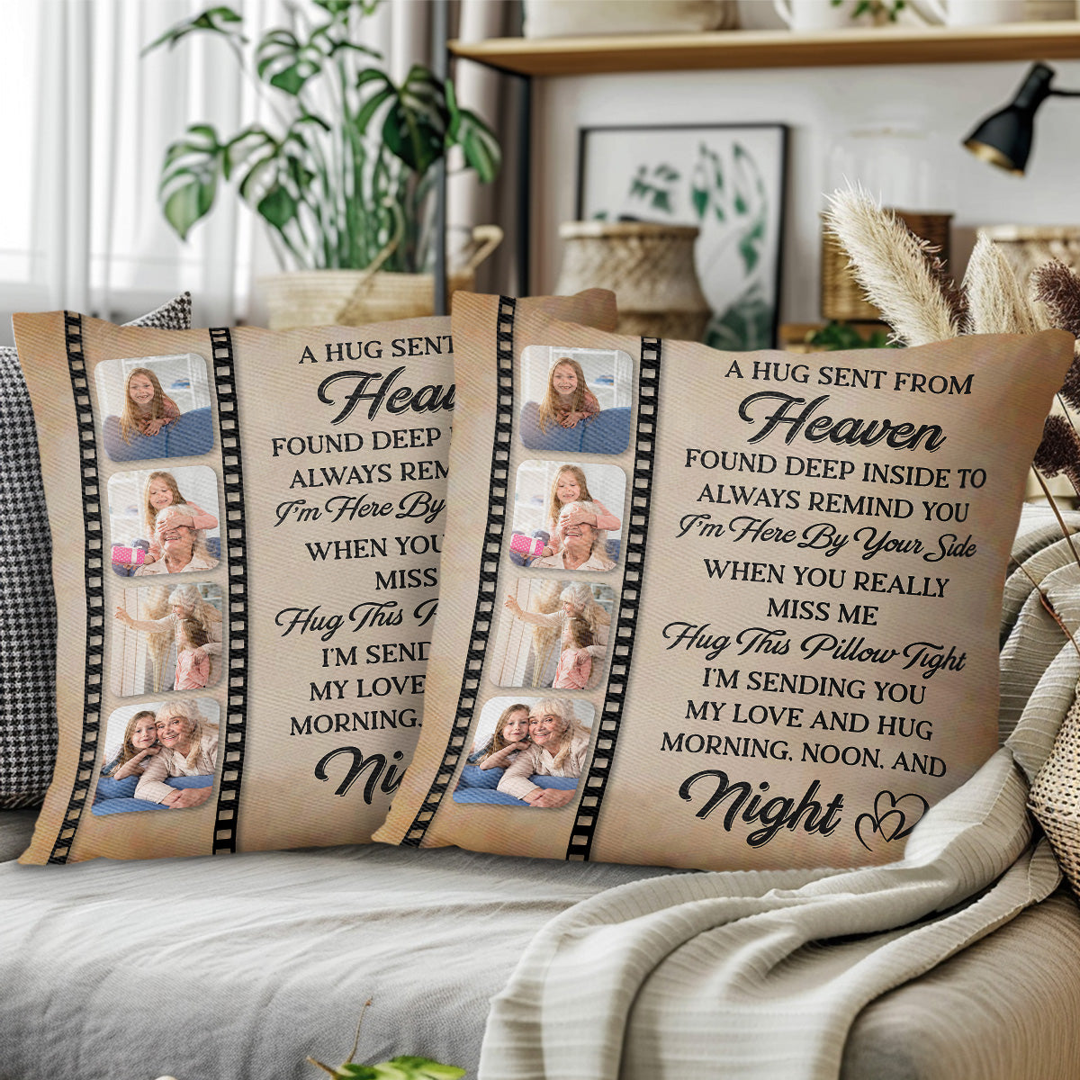 Heavenly Hug Sentimental Pillow With Film Strip Design