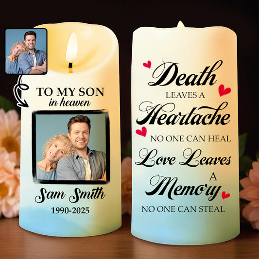Death Leaves a Heartache, Love Leaves a Memory LED Candle