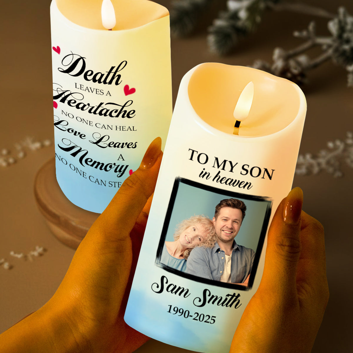 Death Leaves a Heartache, Love Leaves a Memory LED Candle