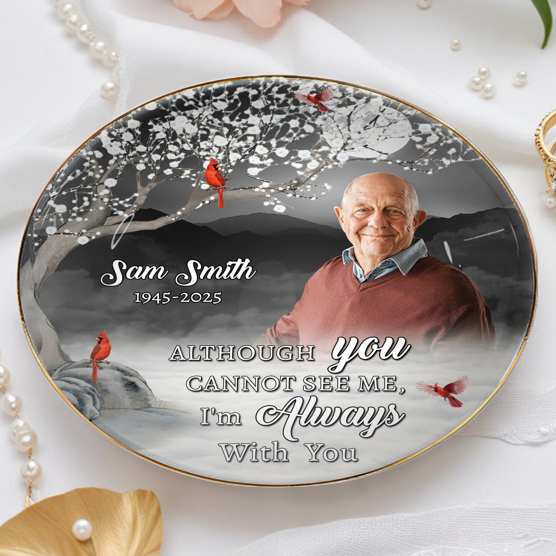 Always With You Memorial Ceramic Dish With Cardinal Birds