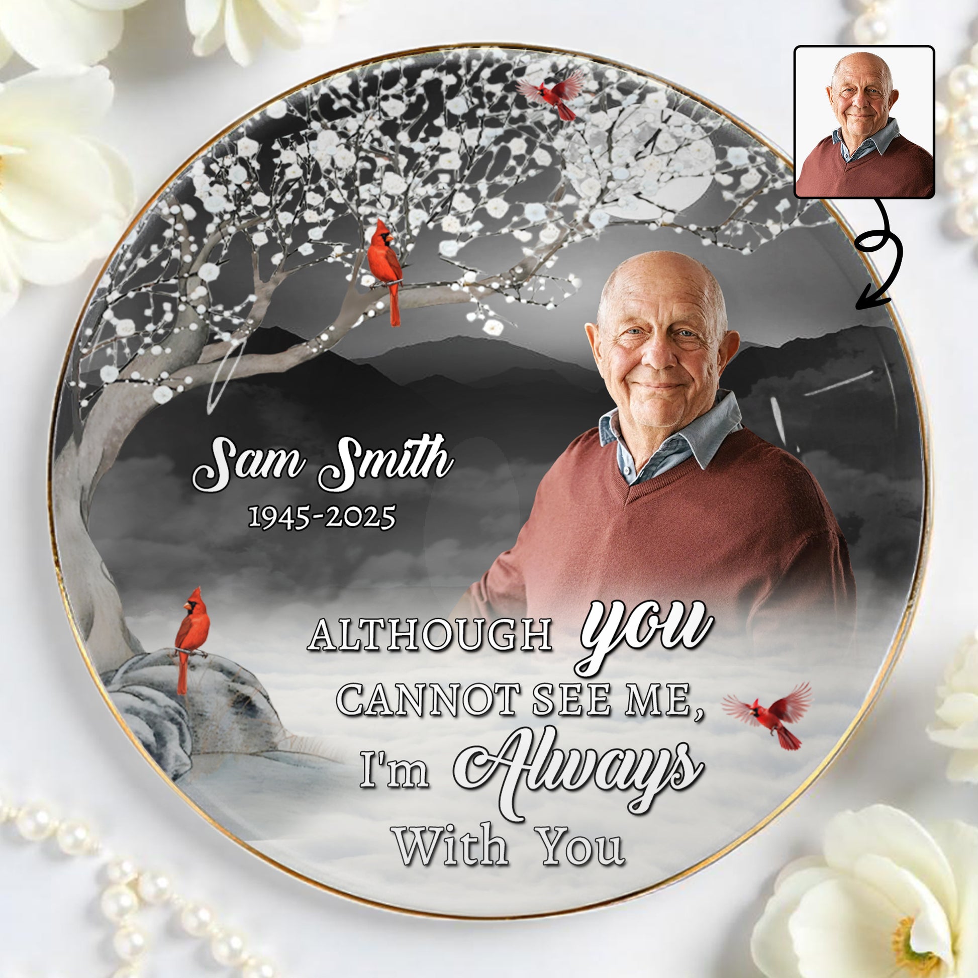 Always With You Memorial Ceramic Dish With Cardinal Birds