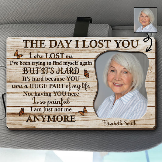 The Day I Lost You Memorial Photo Frame With Butterflies - Personalized Custom Shaped Car Visor Clip - HME162_VIS