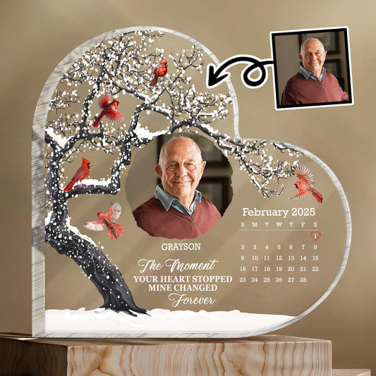 The Moment Your Heart Stopped, Tree and Birds - Personalized Heart Shaped Acrylic Plaque - HME170_HAP