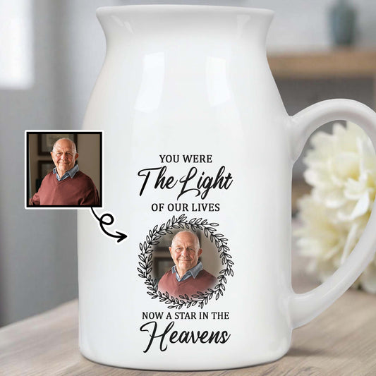 You Were The Light Of Our Lives, Now A Star In The Heavens, Wreath and Photo Frame - Personalized Ceramic Flower Vase - HME172_CEV