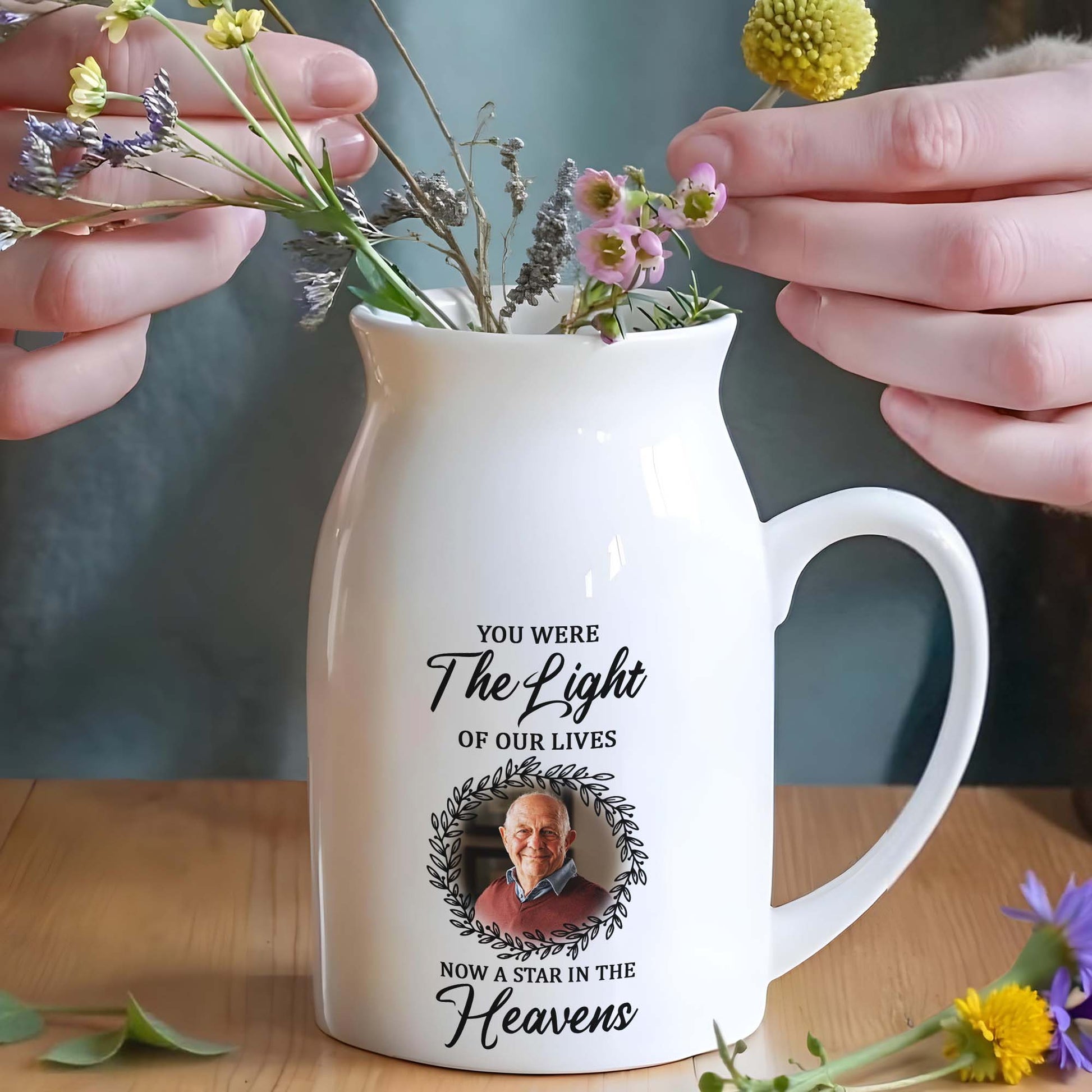 You Were The Light Of Our Lives, Now A Star In The Heavens, Wreath and Photo Frame