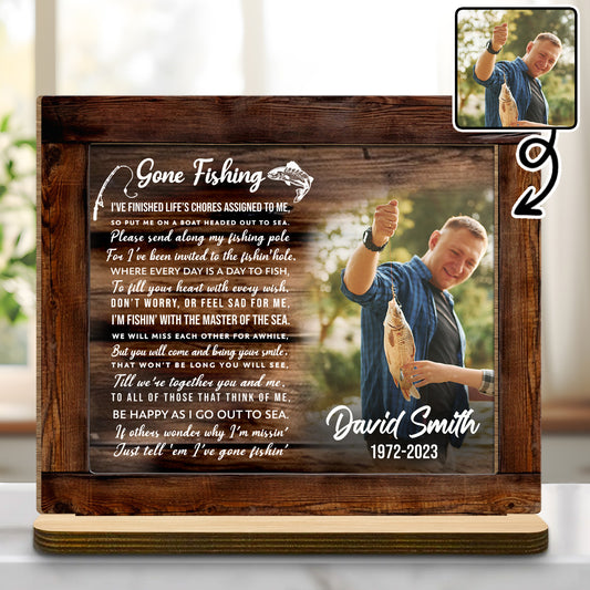 Gone Fishing - Personalized Custom 2-Layer Wood Plaque With Flat Base - HME177_WPLA
