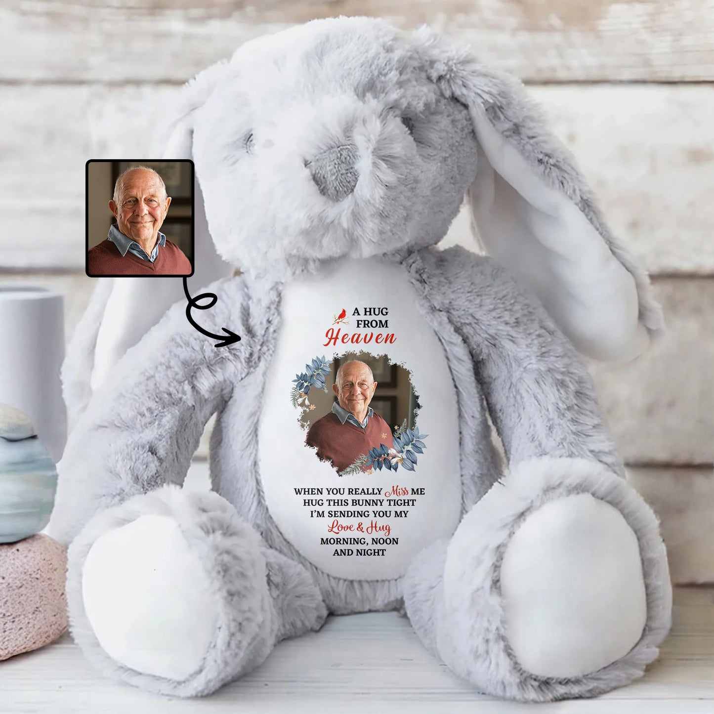 A Hug From Heaven, Bunny With Floral Pattern - Personalized Stuffed Bunny - HME178_BUN