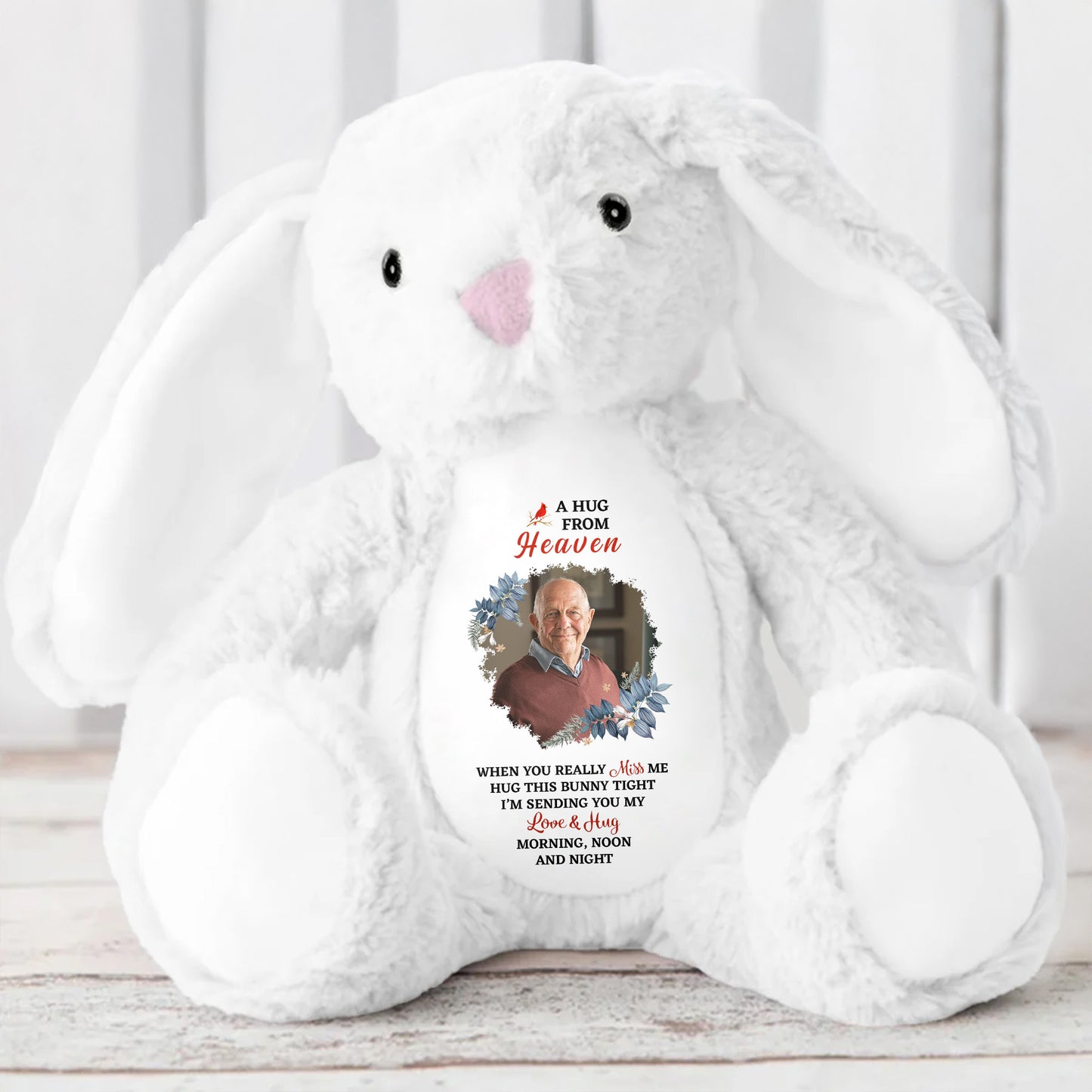 A Hug From Heaven, Bunny With Floral Pattern - Personalized Stuffed Bunny - HME178_BUN