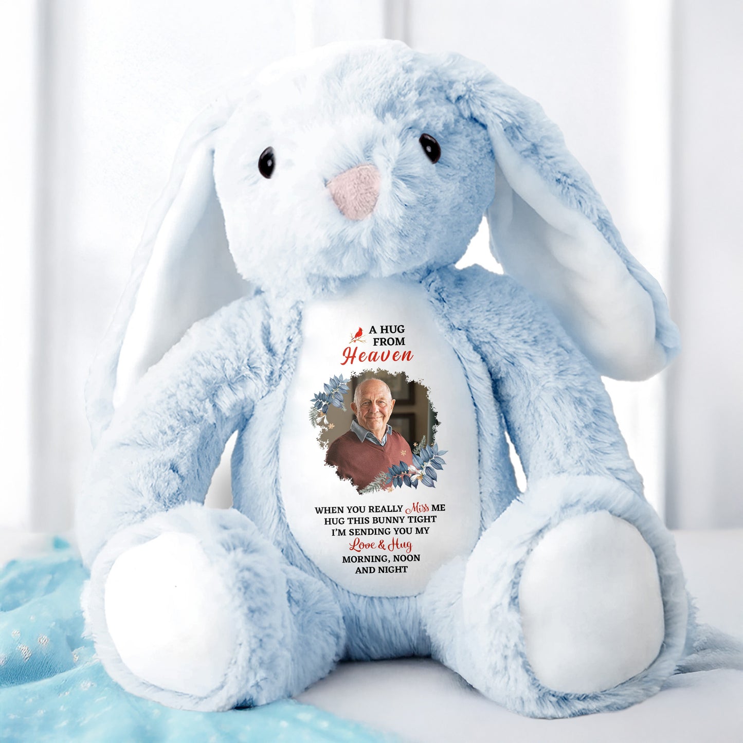 A Hug From Heaven, Bunny With Floral Pattern - Personalized Stuffed Bunny - HME178_BUN