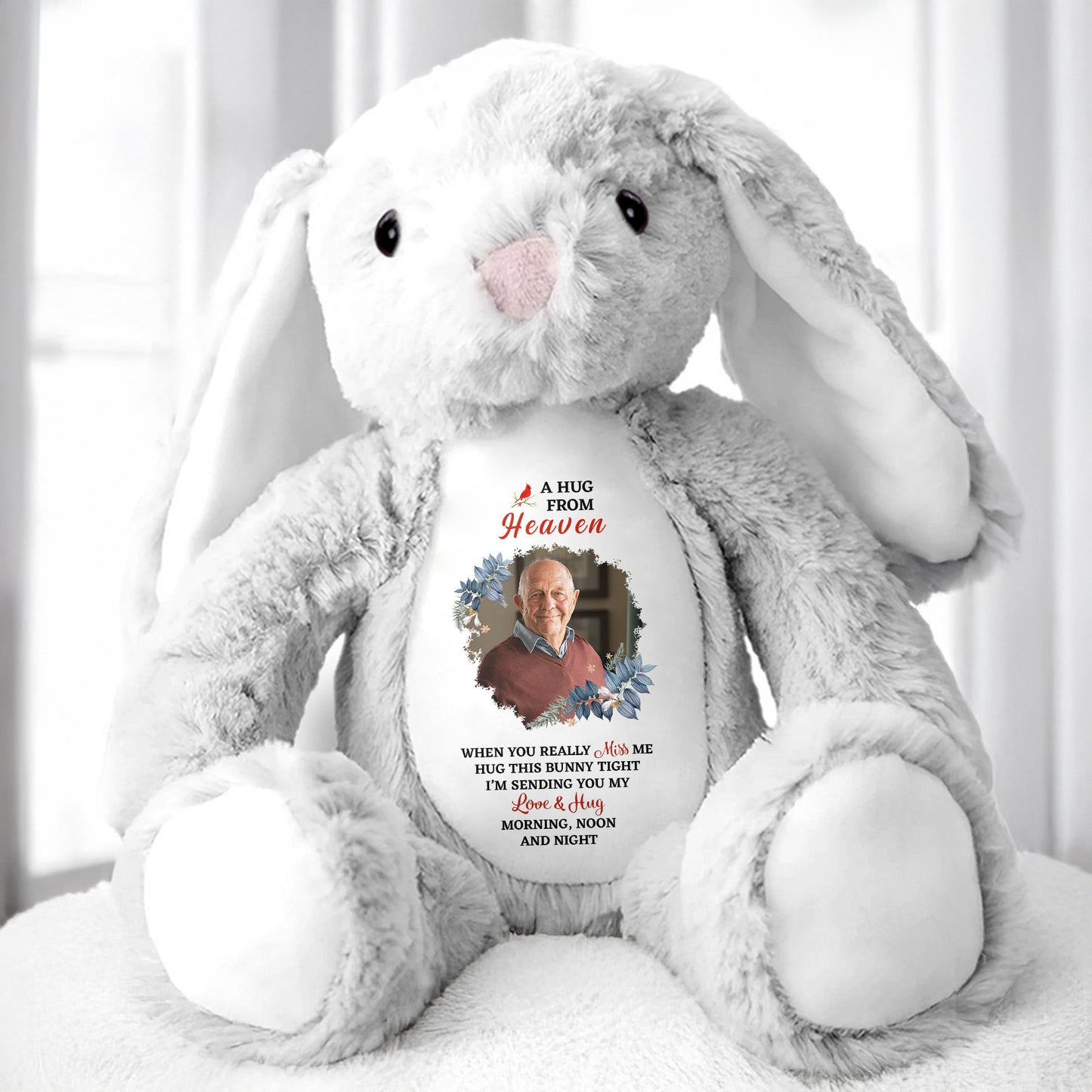 A Hug From Heaven, Bunny With Floral Pattern - Personalized Stuffed Bunny - HME178_BUN