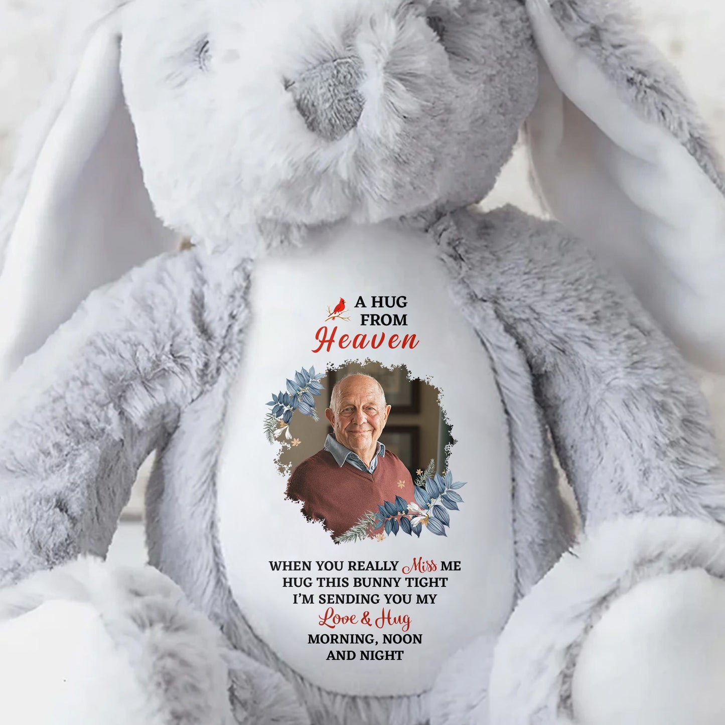 A Hug From Heaven, Bunny With Floral Pattern - Personalized Stuffed Bunny - HME178_BUN
