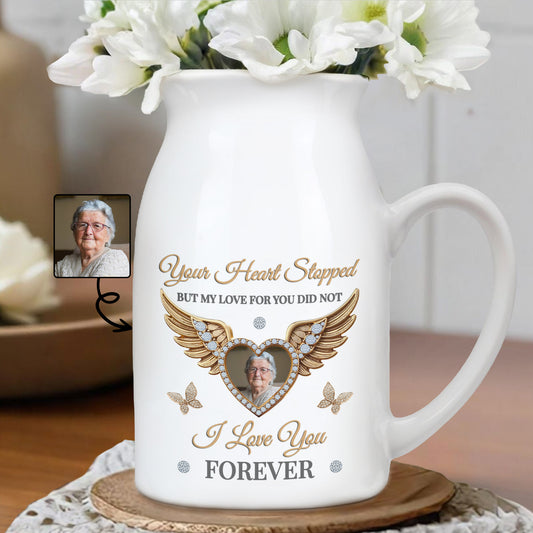 Your Heart Stopped But My Love For You Did Not, Wings and Heart - Personalized Ceramic Flower Vase - HME181_CEV