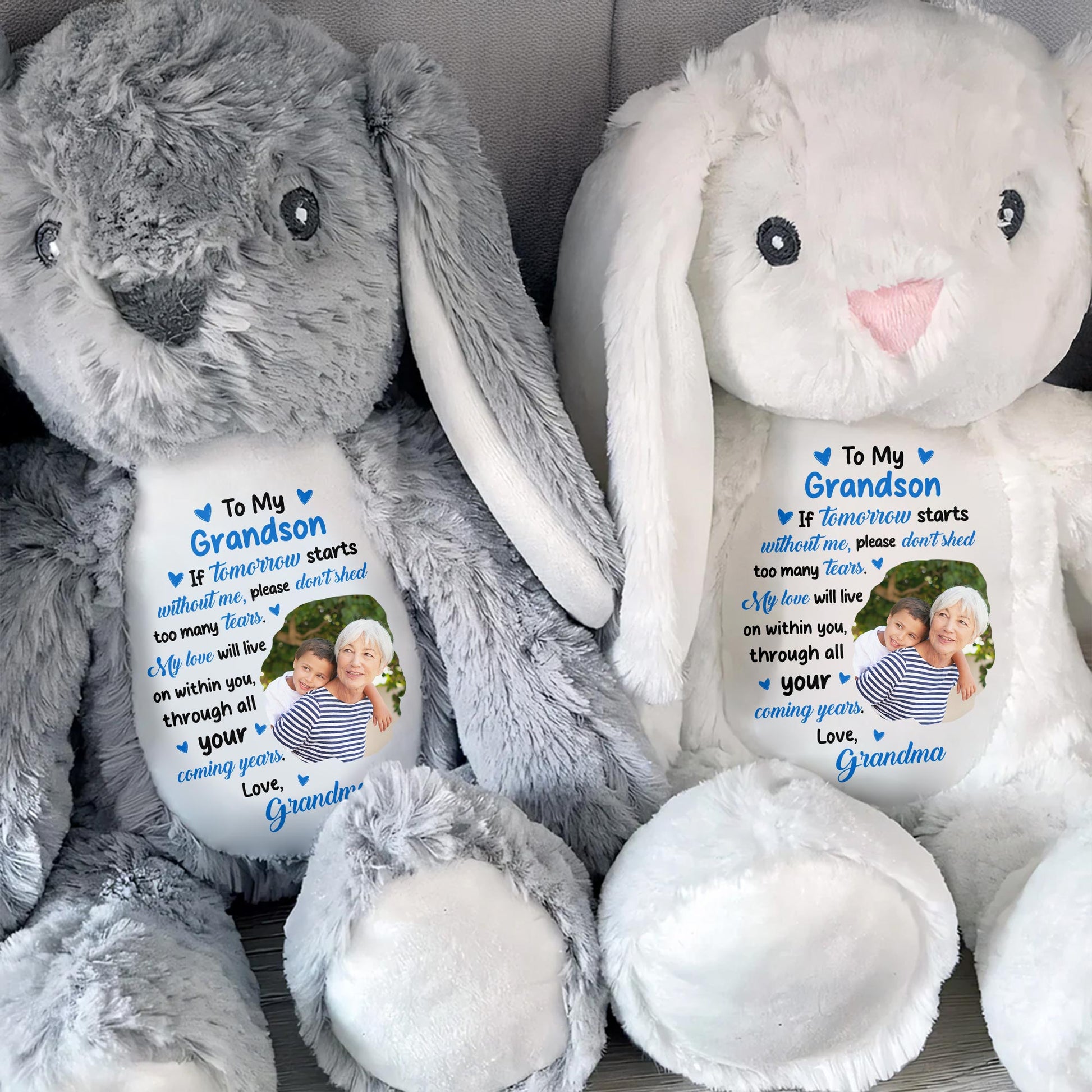 To My Grandson, If Tomorrow Starts Without Me, Stuffed Bunny and Photo Frames