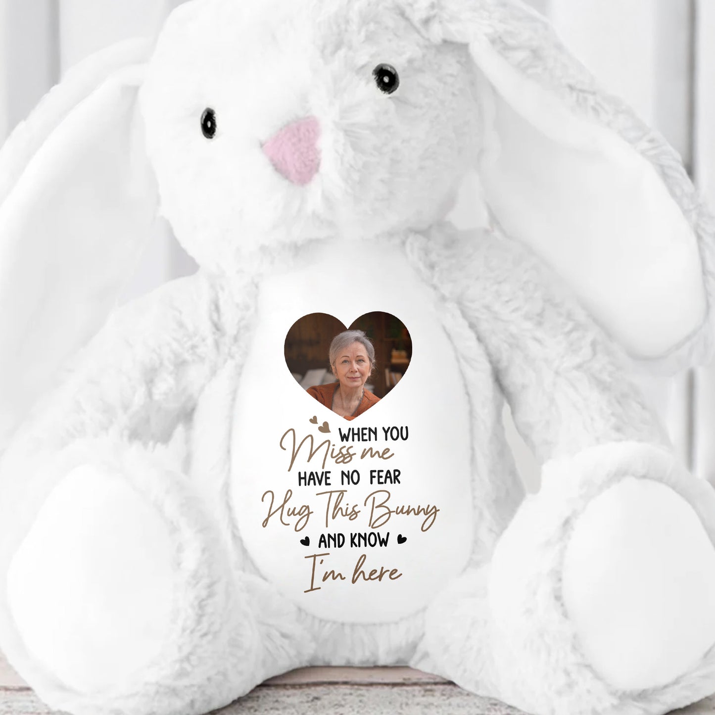 When You Miss Me, Hug This Bunny, Heart and Stuffed Bunny