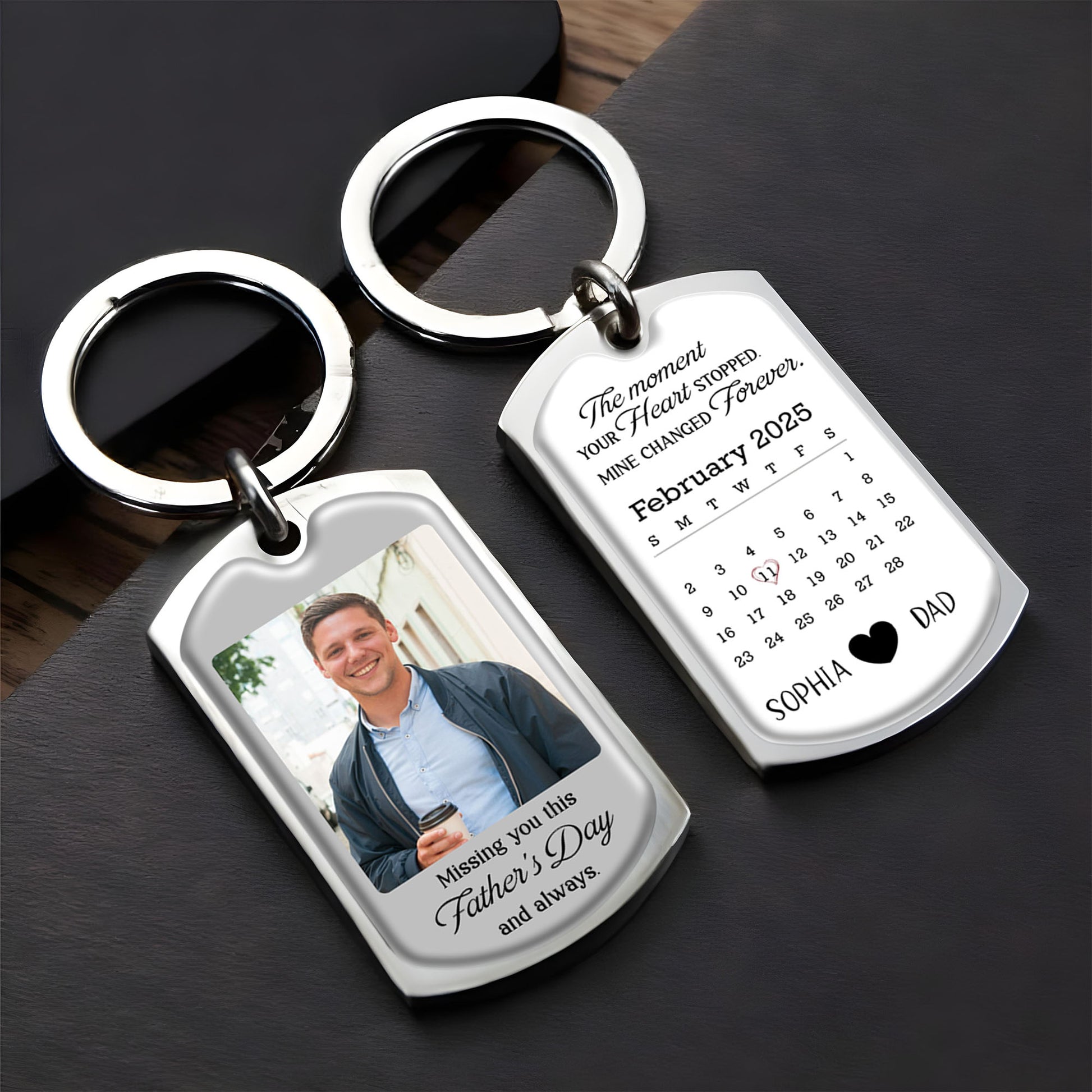The Moment Your Heart Stopped, Mine Changed Forever, Keychain With Calendar And Heart