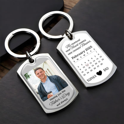 The Moment Your Heart Stopped, Mine Changed Forever, Keychain With Calendar And Heart