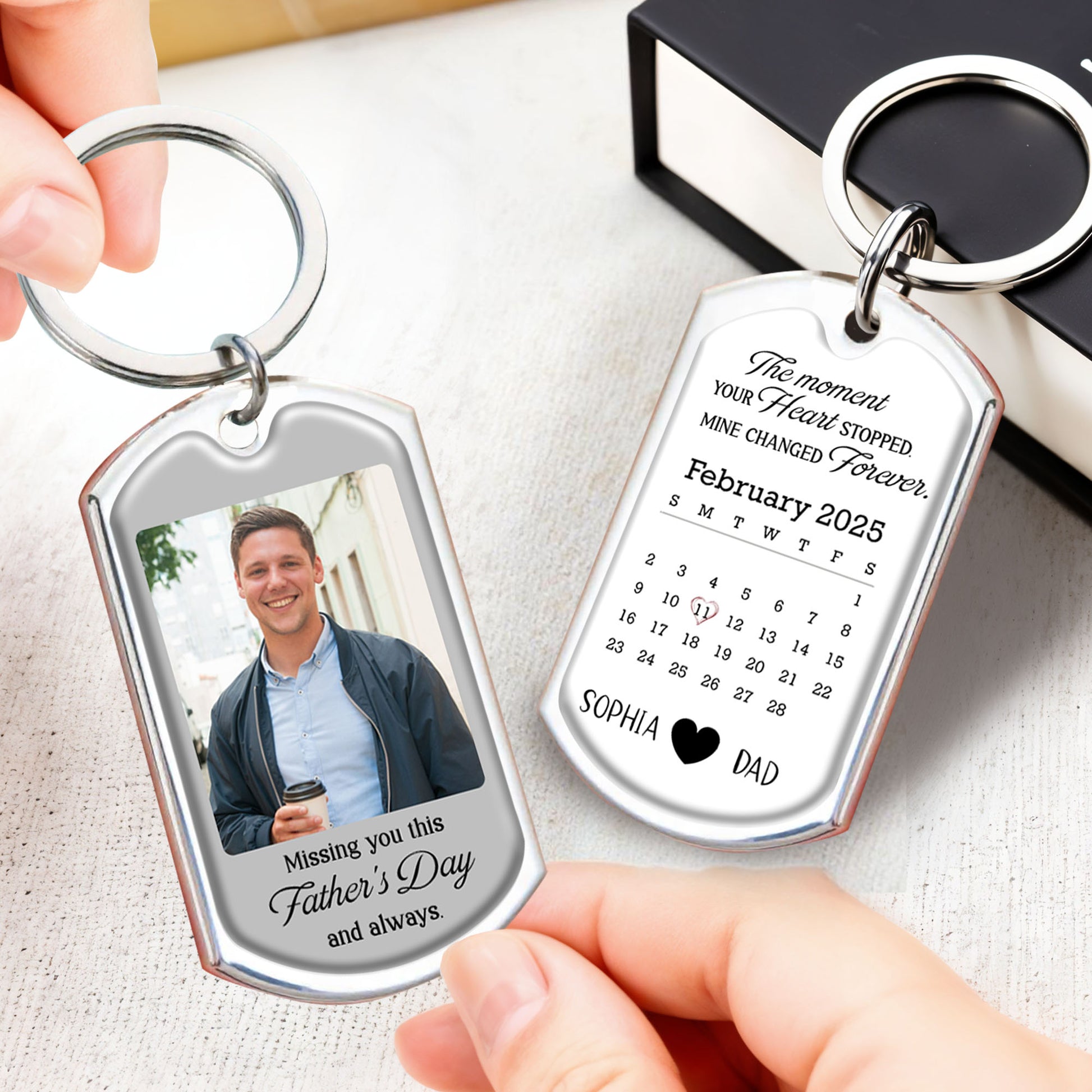 The Moment Your Heart Stopped, Mine Changed Forever, Keychain With Calendar And Heart
