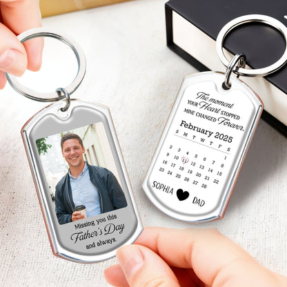 The Moment Your Heart Stopped, Mine Changed Forever, Keychain With Calendar And Heart