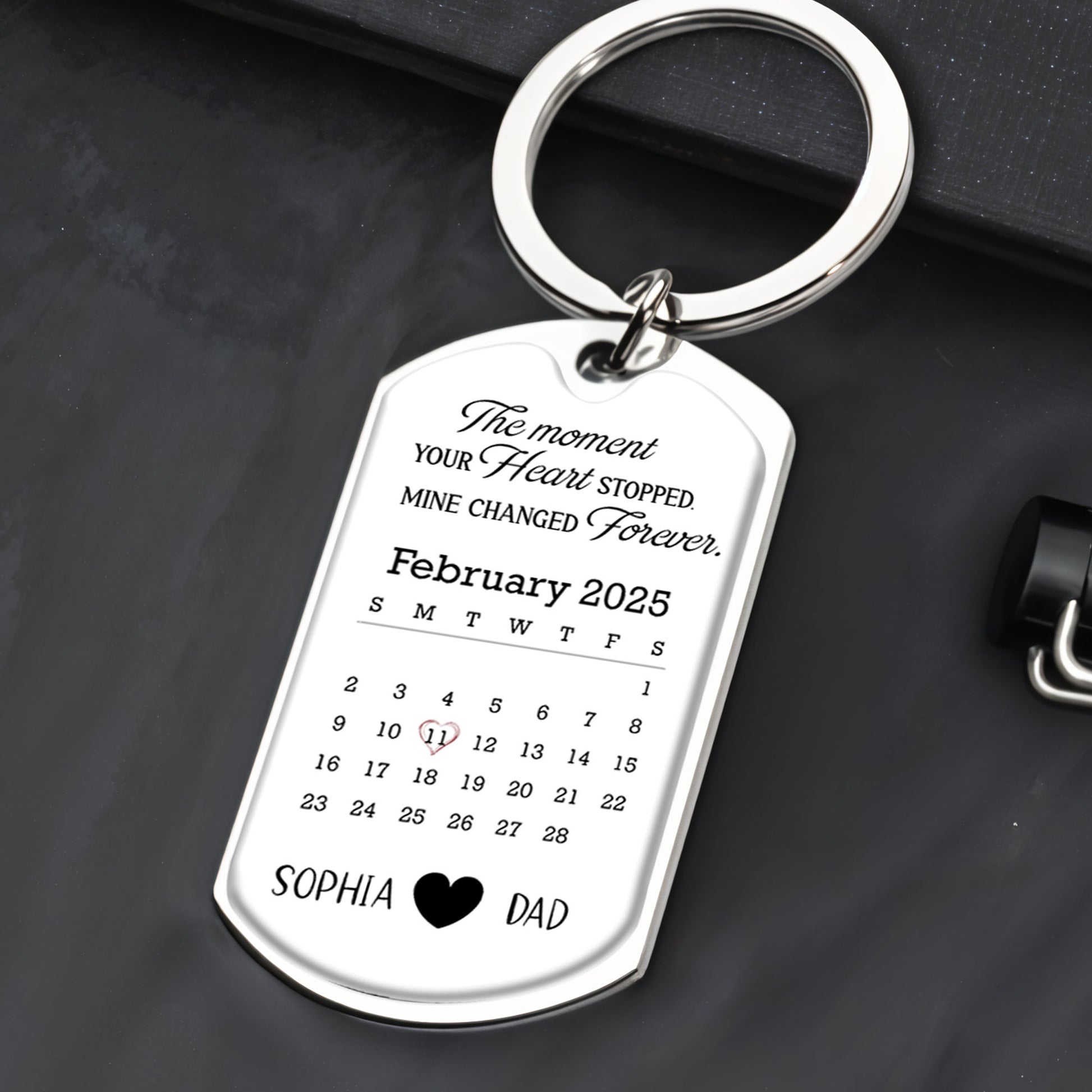 The Moment Your Heart Stopped, Mine Changed Forever, Keychain With Calendar And Heart