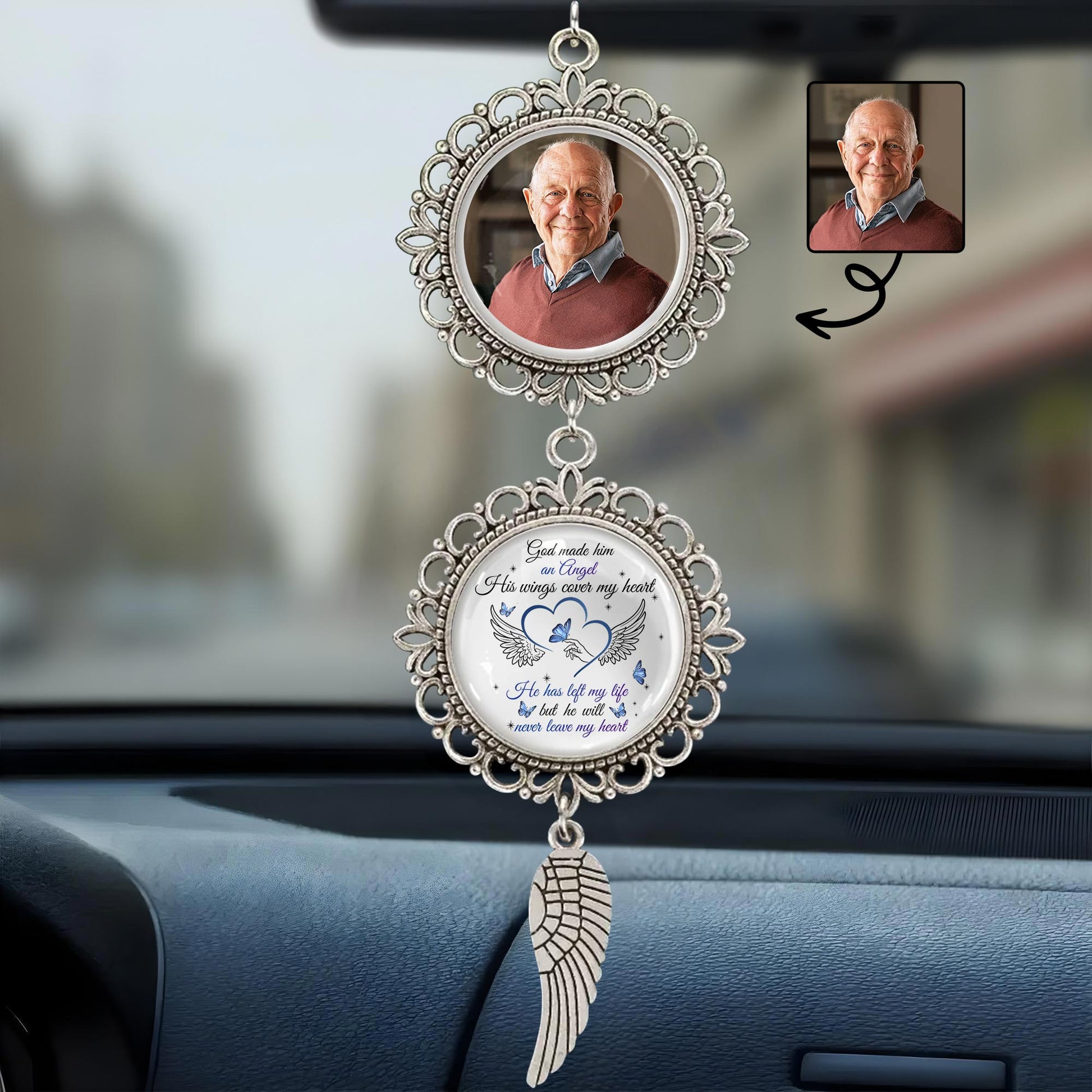 God Made Him, His Wings Caught My Heart, Angel Wing Pendant Charm