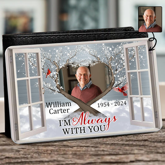 I'm Always With You, Window Frame With Cardinal Bird - Personalized Aluminum Wallet Card - HME204_ALCA