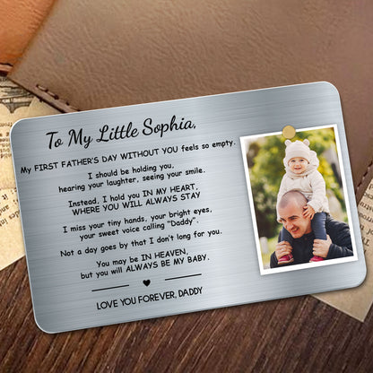 À ma petite Sophia, ma première fête des Mères sans toi, photo et symbole cœur - Carte portefeuille personnalisée en aluminium - HME206_ALCA