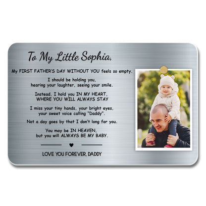 À ma petite Sophia, ma première fête des Mères sans toi, photo et symbole cœur - Carte portefeuille personnalisée en aluminium - HME206_ALCA