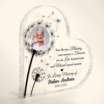 Your Life Was A Blessing, Dandelions And Heart - Personalized Heart Shaped Acrylic Plaque - HME206_HAP