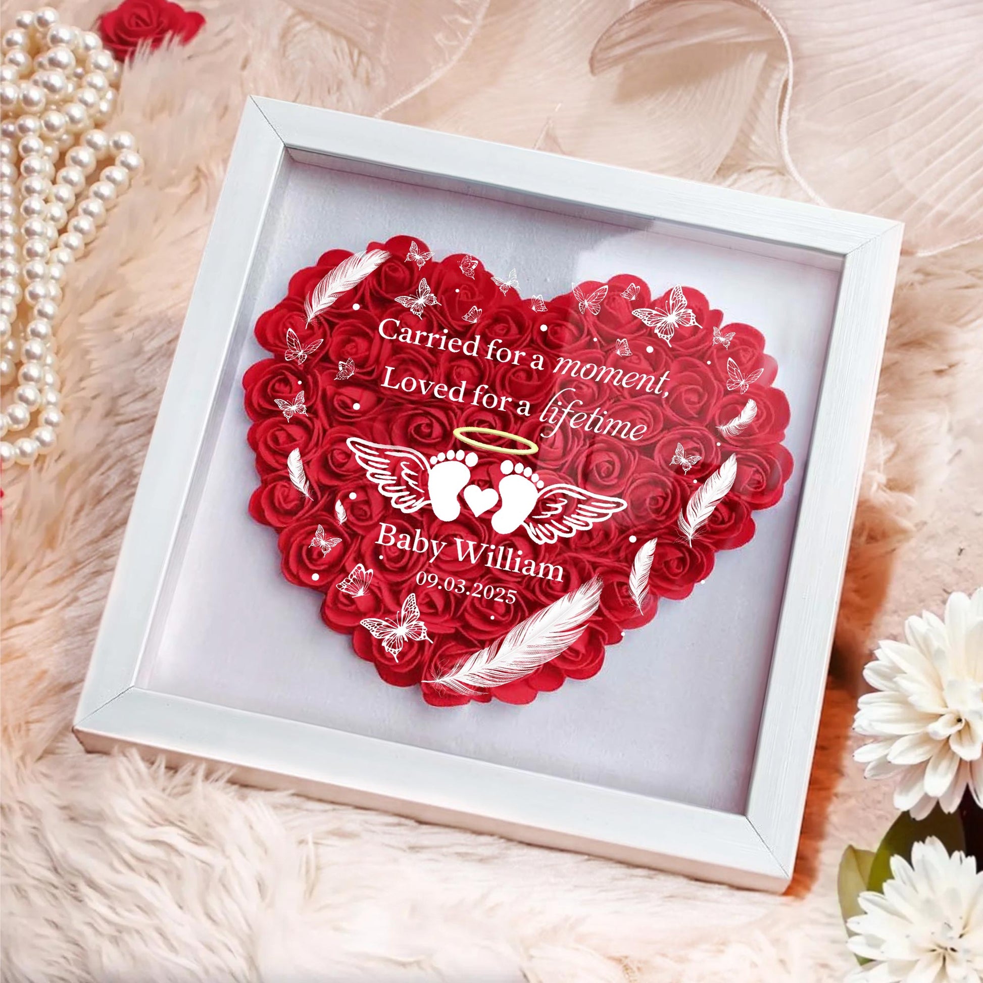 Carried For A Moment, Loved For A Lifetime, Wings, Feathers, Hearts