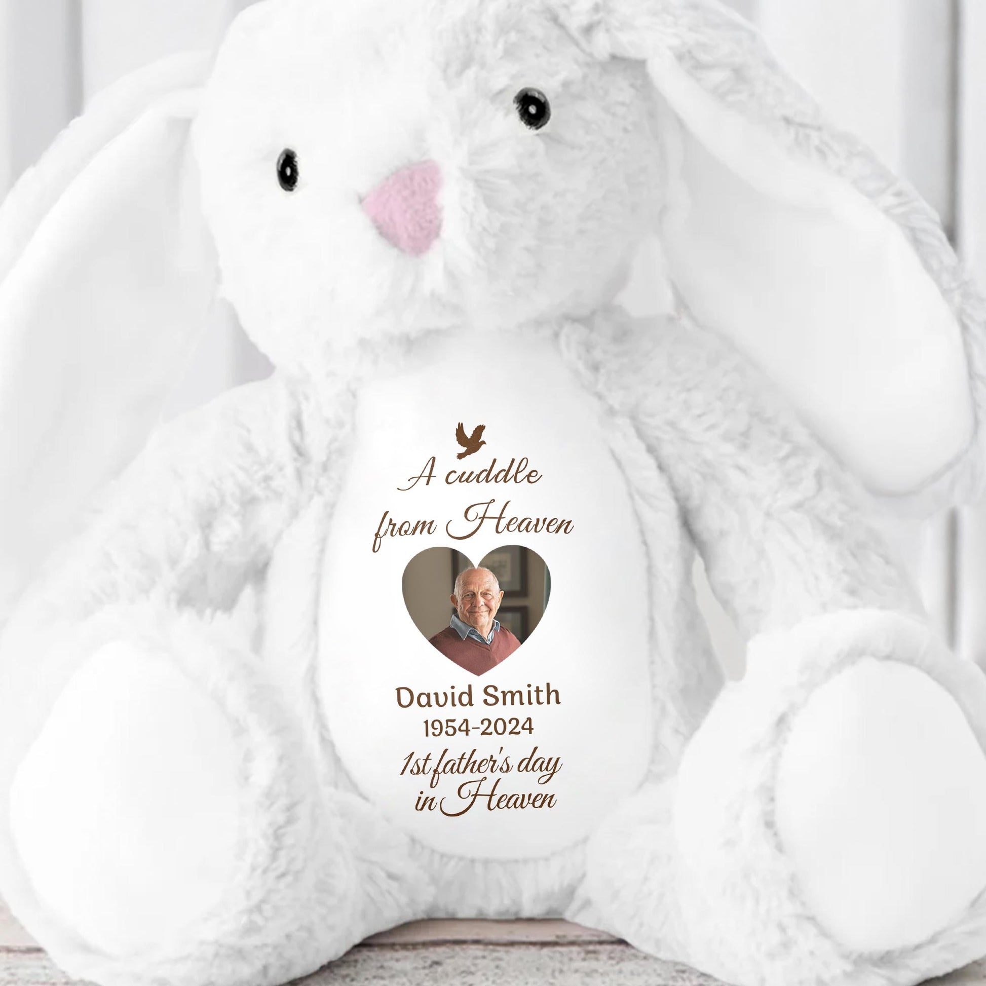 A Cuddle From Heaven, Stuffed Bunny and Dove