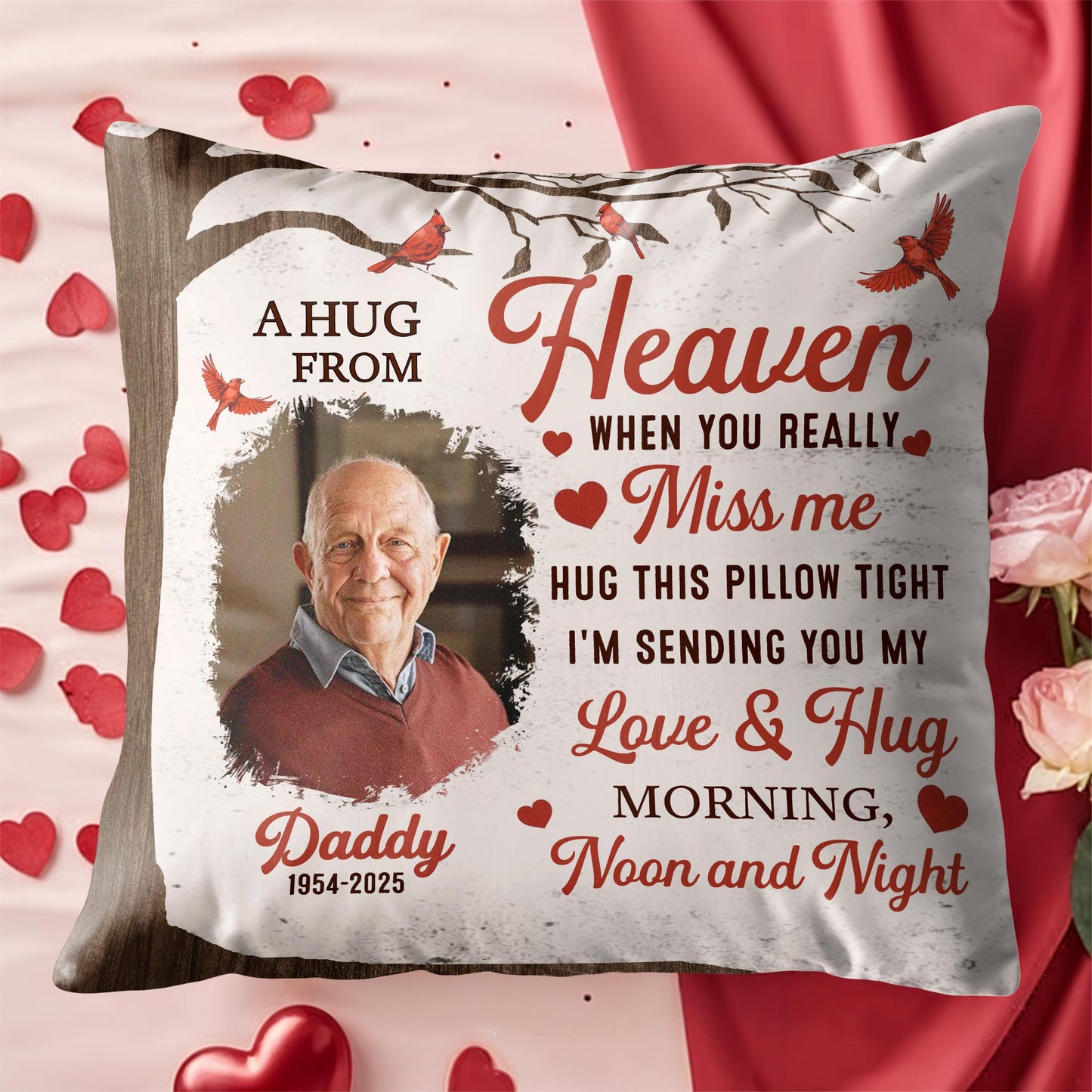 A Hug From Heaven, Pillow With Birds And Hearts