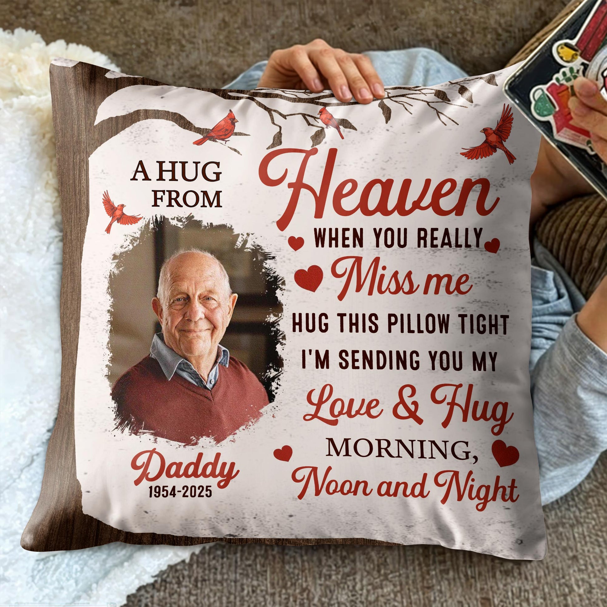 A Hug From Heaven, Pillow With Birds And Hearts
