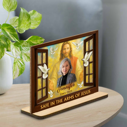 Safe In The Arms Of Jesus With Dove And Religious Figure