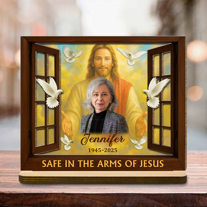 Safe In The Arms Of Jesus With Dove And Religious Figure