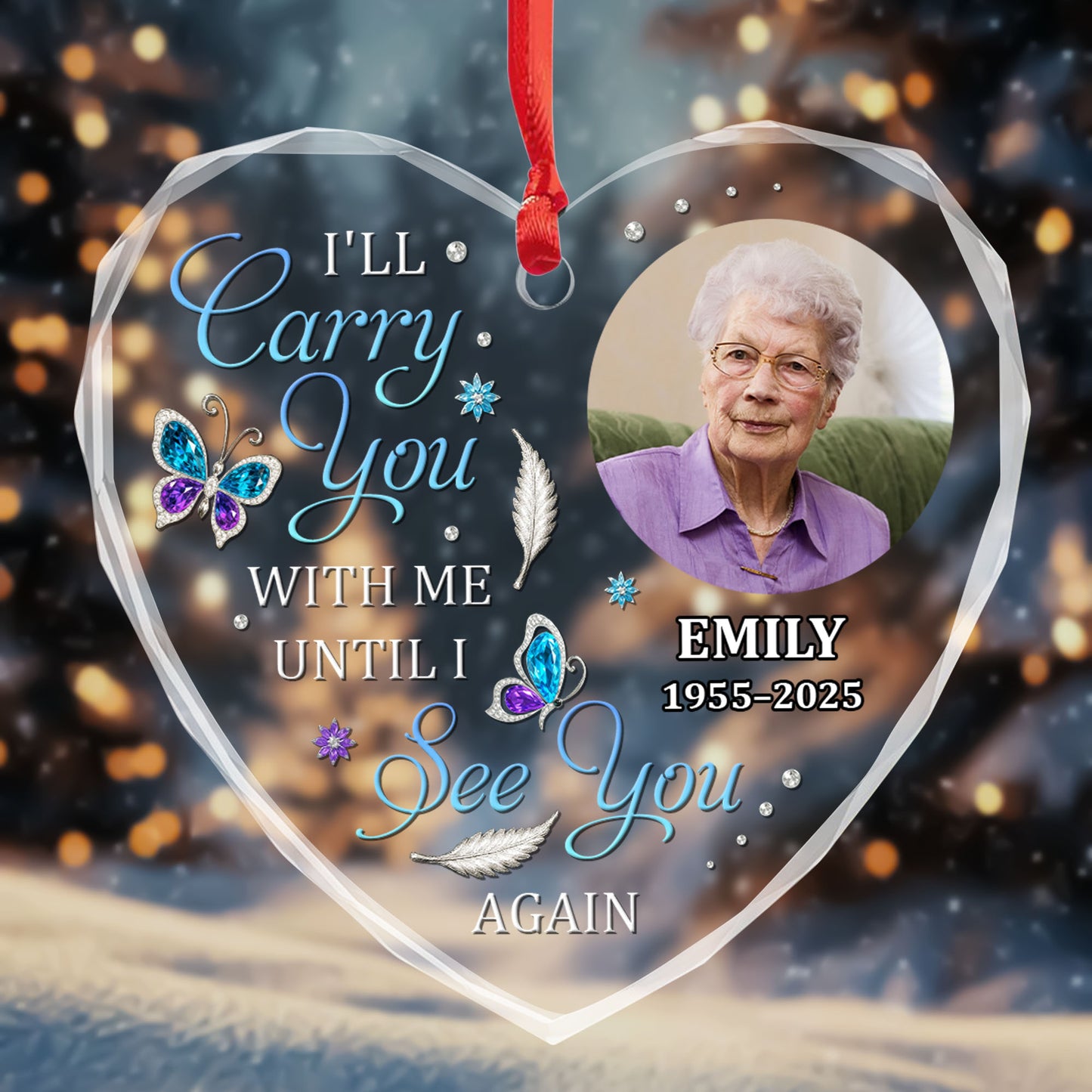 I'll Carry You With Me, Butterfly and Feathers Heart Ornament