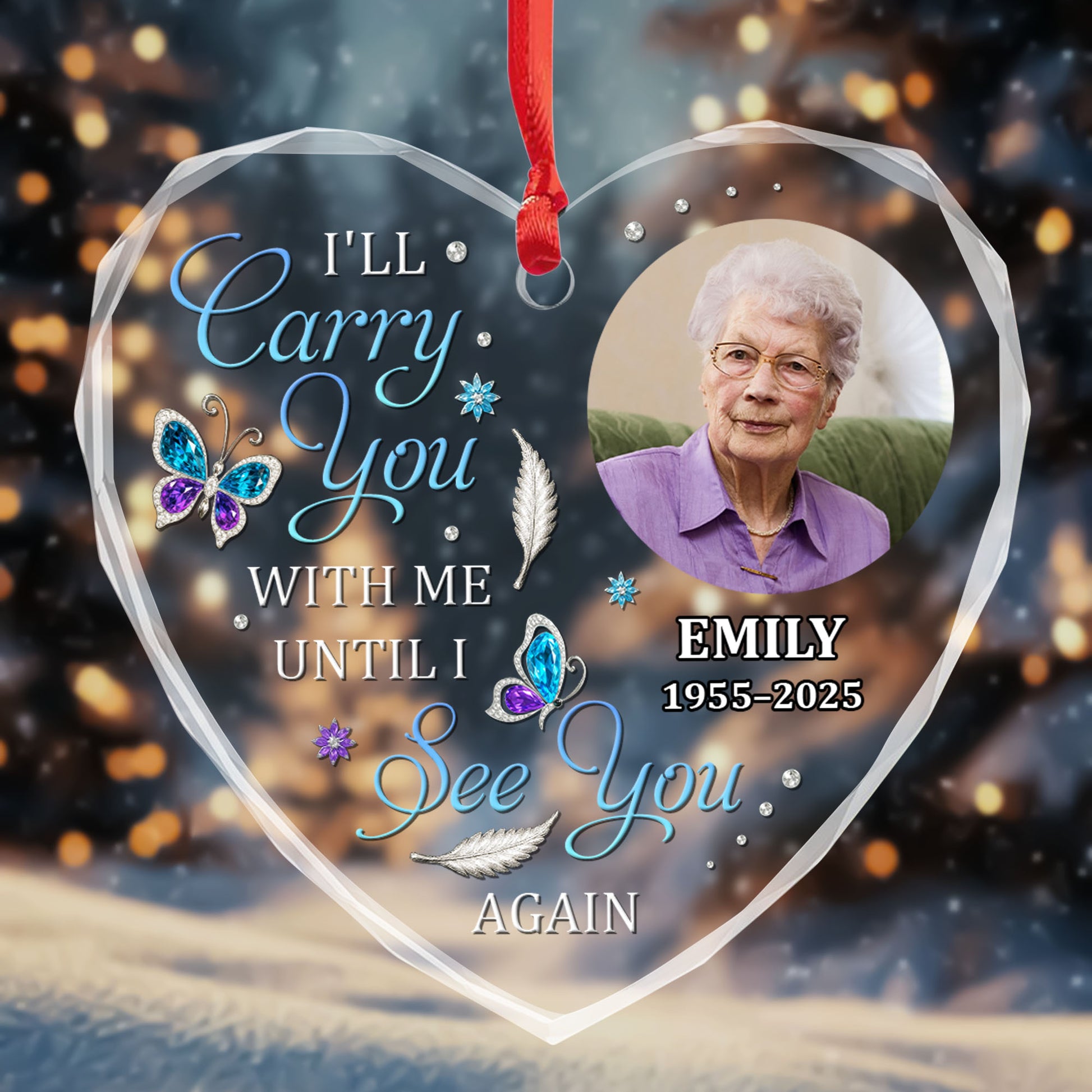 I'll Carry You With Me, Butterfly and Feathers Heart Ornament