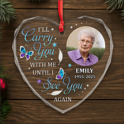 I'll Carry You With Me, Butterfly and Feathers Heart Ornament