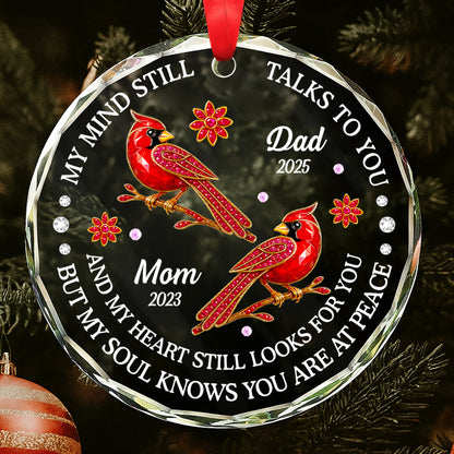 My Mind Still Talks To You, Cardinals And Flowers Design - Personalized Custom Circle Glass Ornament - HME268_CGOR