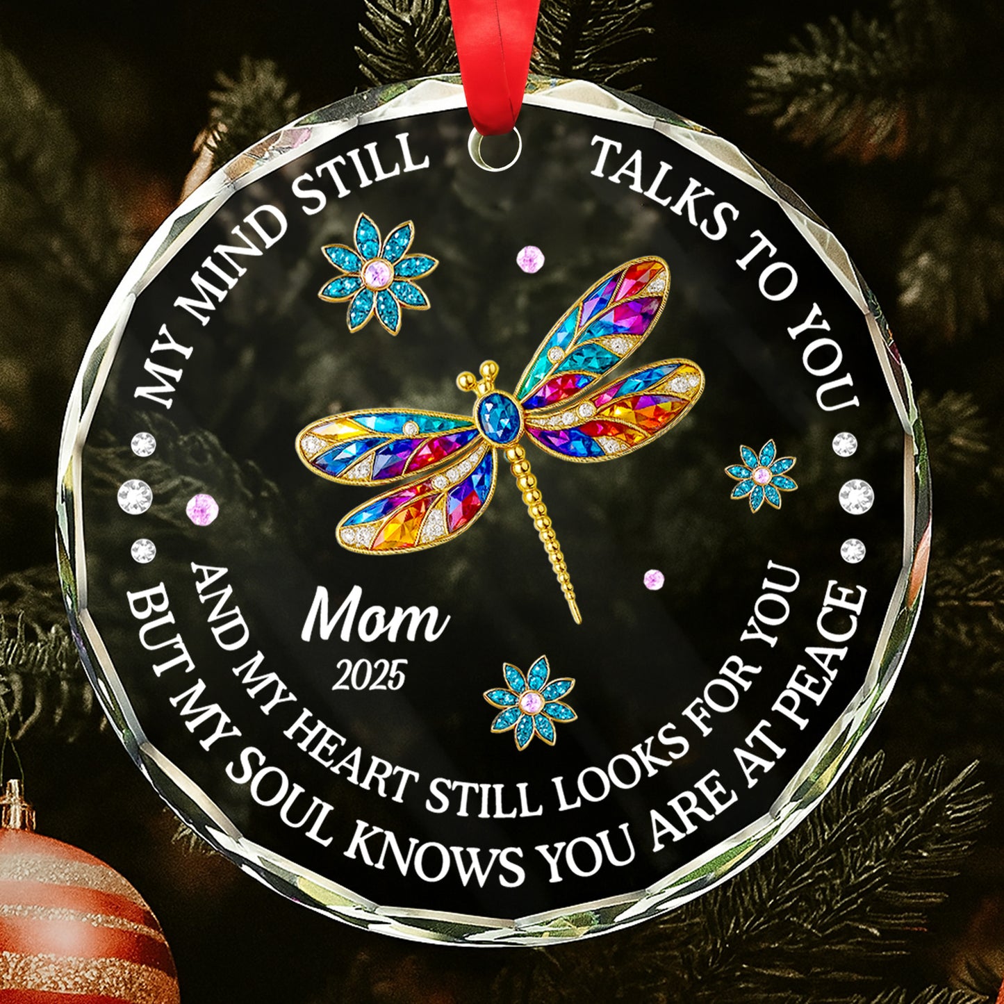 My Mind Still Talks To You, Cardinals And Flowers Design - Personalized Custom Circle Glass Ornament - HME268_CGOR