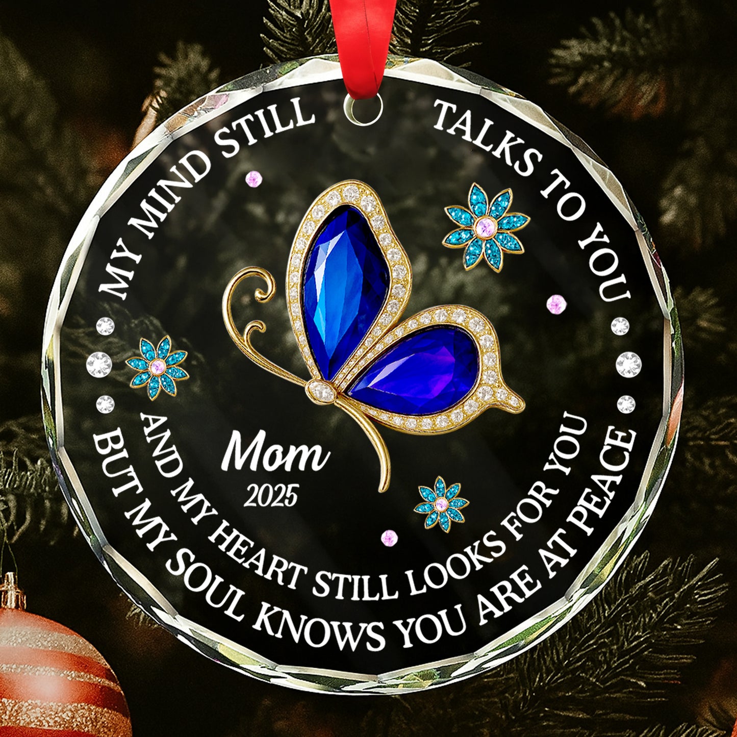 My Mind Still Talks To You, Cardinals And Flowers Design - Personalized Custom Circle Glass Ornament - HME268_CGOR