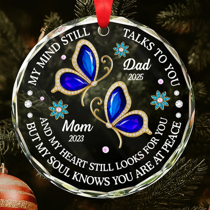 My Mind Still Talks To You, Cardinals And Flowers Design - Personalized Custom Circle Glass Ornament - HME268_CGOR