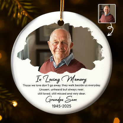 In Loving Memory, Photo Of Grandpa - Personalized Custom Ceramic Ornament With Round Shape - HME268_RCE
