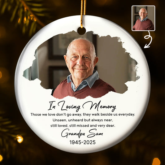In Loving Memory, Photo Of Grandpa - Personalized Custom Ceramic Ornament With Round Shape - HME268_RCE