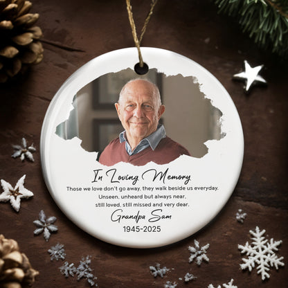 In Loving Memory, Photo Of Grandpa - Personalized Custom Ceramic Ornament With Round Shape - HME268_RCE