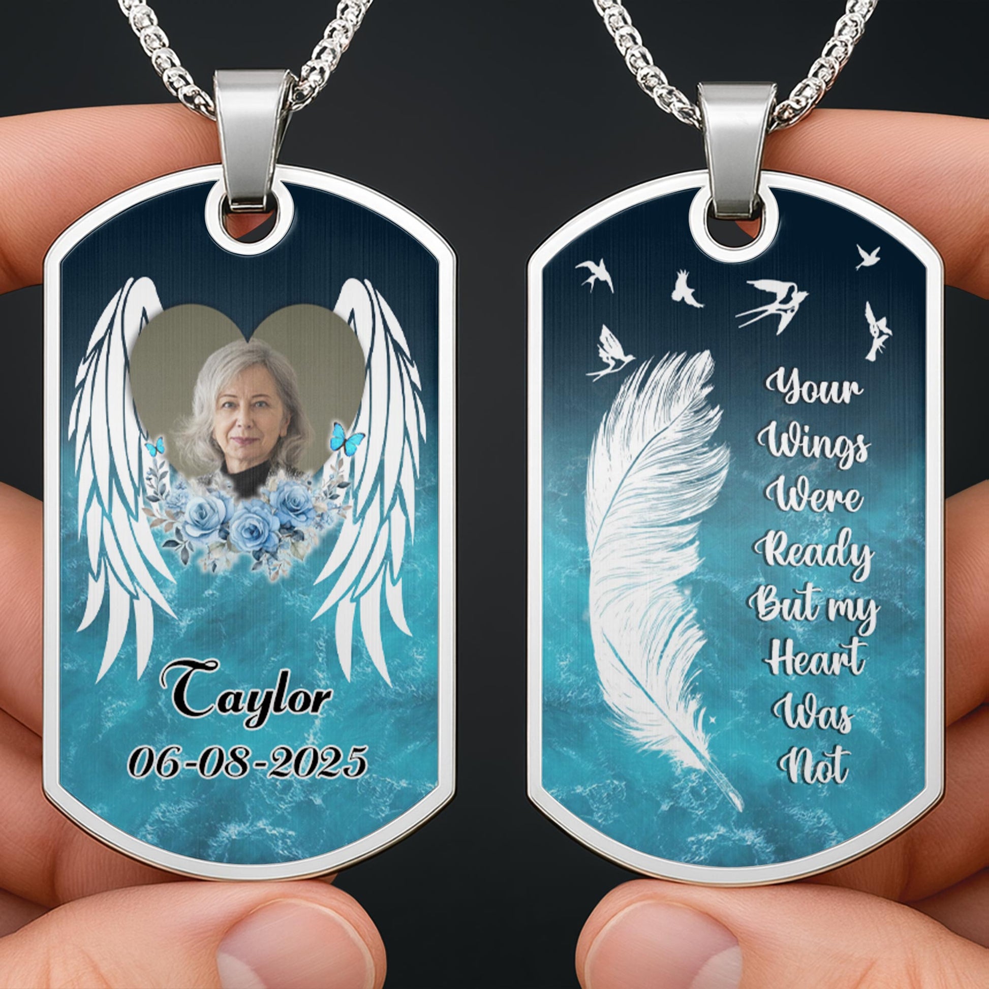 Customized With Blue Flowers And Angel Wings