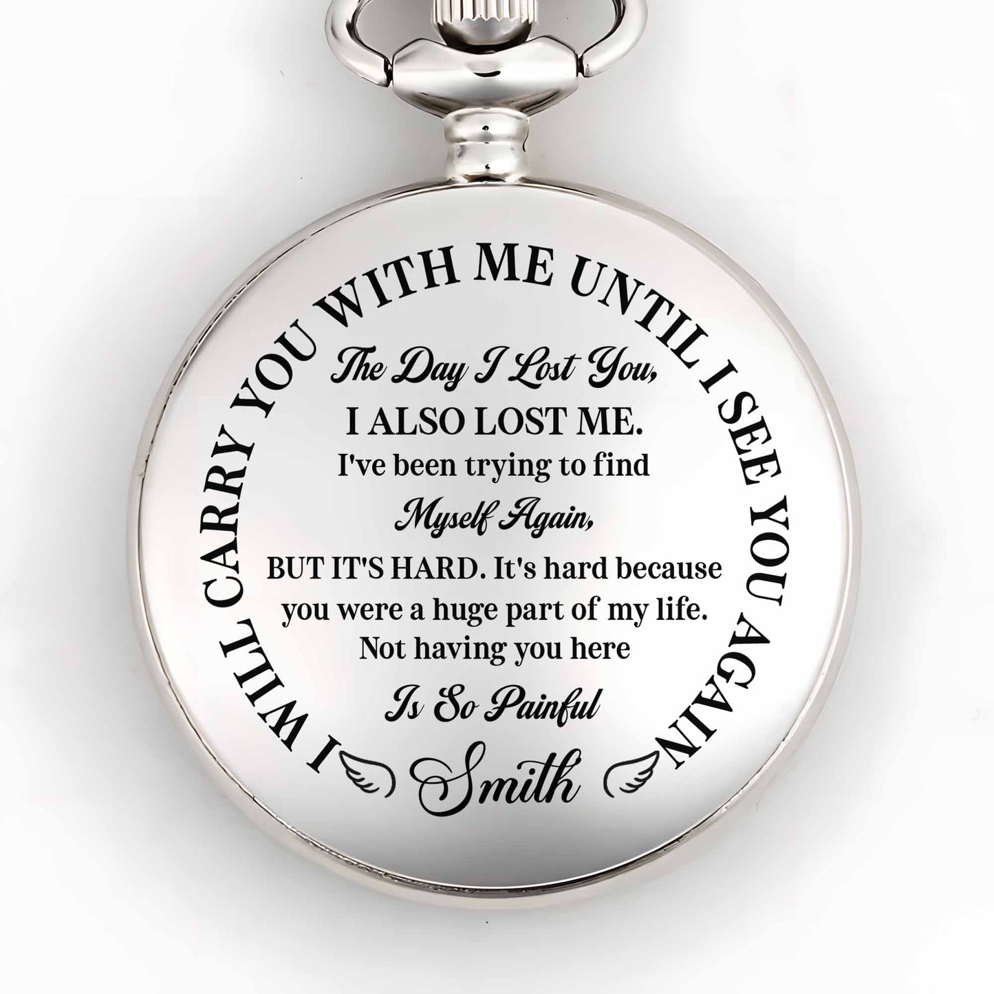 Carry You With Me Until I See You Again, Featuring Feathers - Personalized Silver Plated Pocket Watch - HME273_SWATCH