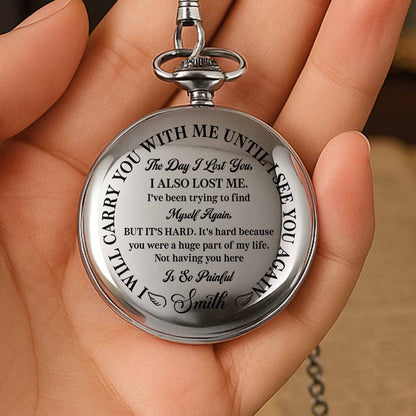 Carry You With Me Until I See You Again, Featuring Feathers - Personalized Silver Plated Pocket Watch - HME273_SWATCH